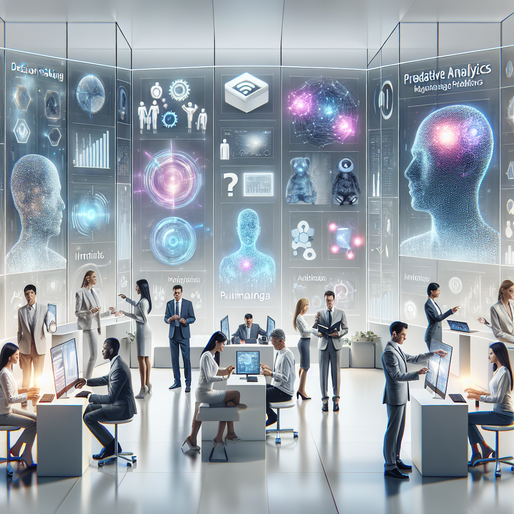 A conceptual image representing the broader benefits and diverse applications of predictive analytics across various industries, integrating themes of innovation, agility, decision-making, and competitive advantage.